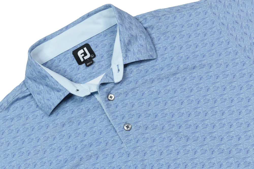 FootJoy Polo Shirt Mens Large Blue Golf Doodle Short Sleeve Stretch Classic